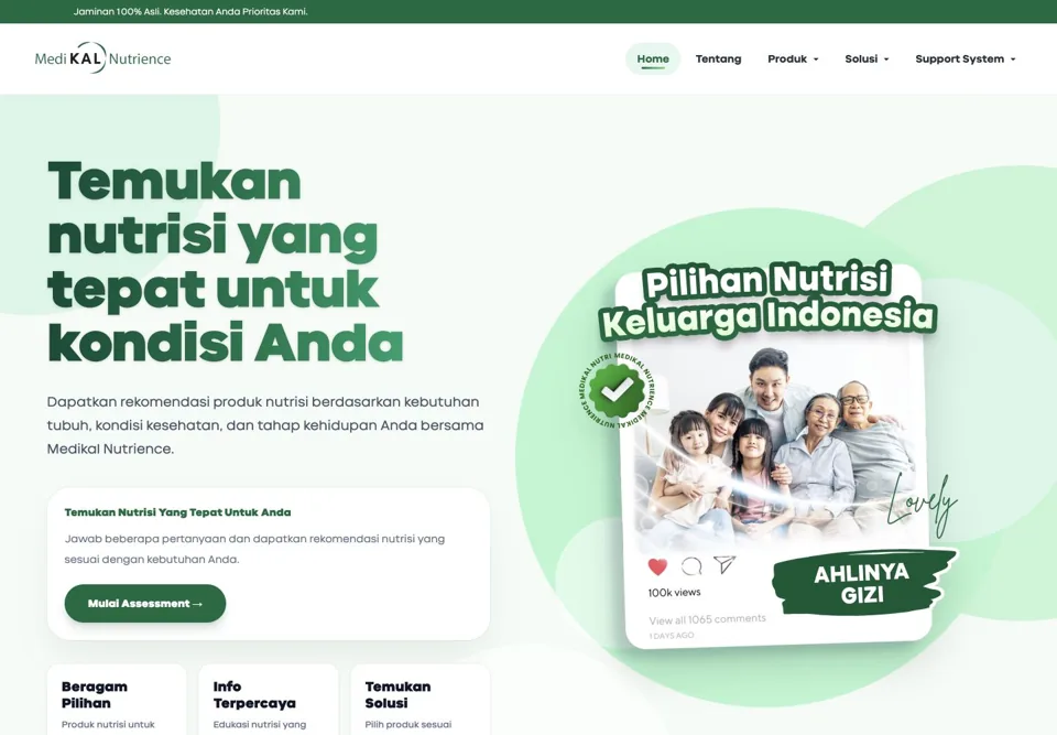 Medikal Nutrience homepage hero on desktop