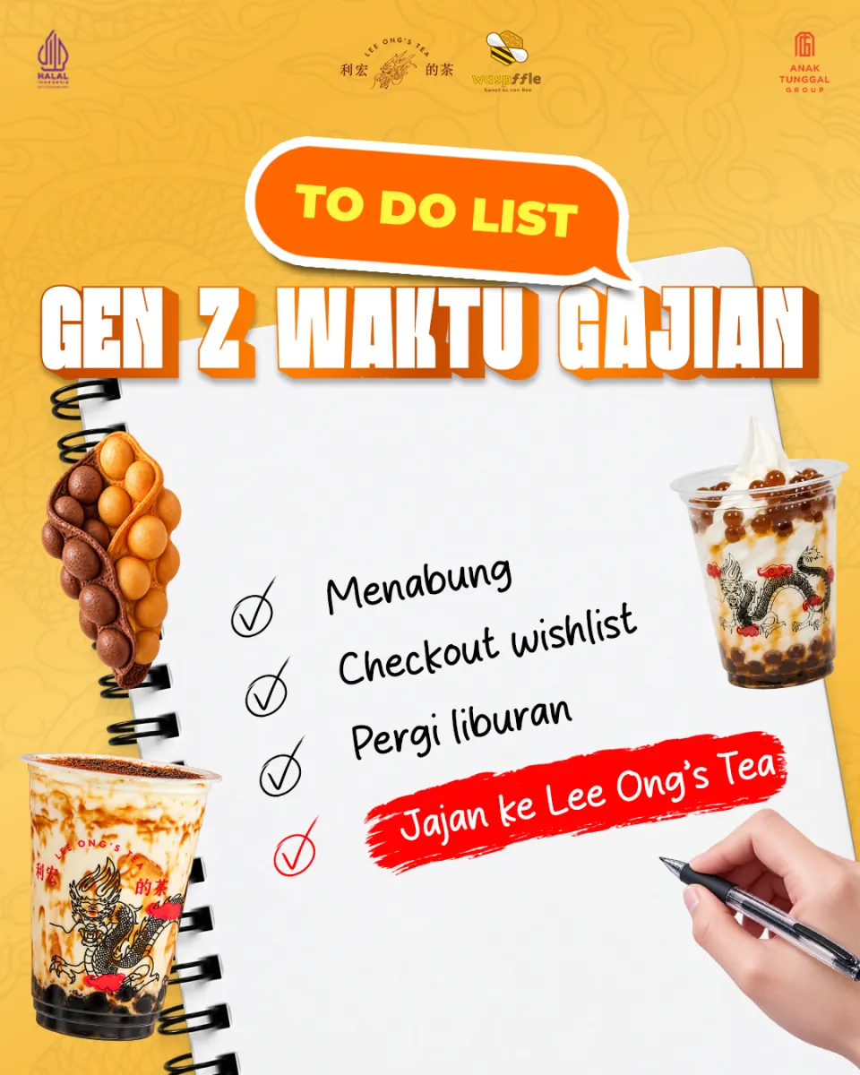 Postingan ‘to do list’ Gen Z dengan daftar centang yang ditutup jajan di Lee Ong’s Tea