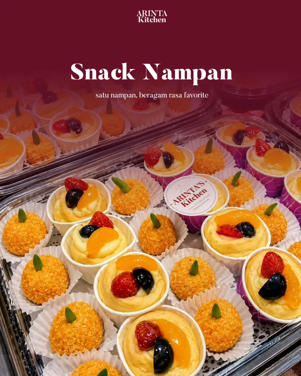 Postingan ‘Snack Nampan’ dengan nampan kue cup berisi buah dan kue jeruk