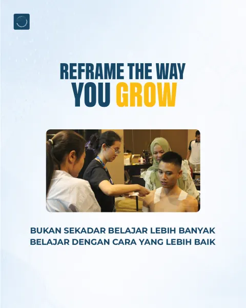 ‘Reframe the way you grow’ post with a photo of physiotherapists practising hands-on