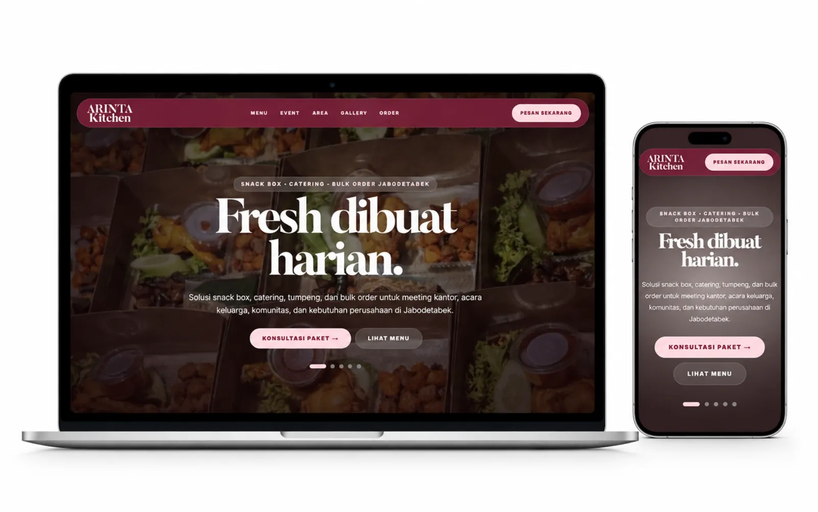 Arinta Kitchen menu-to-inquiry ecosystem presentation