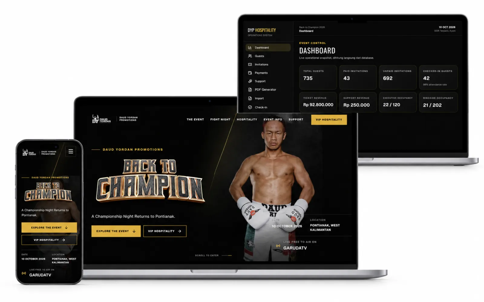 Back to Champion 2026 event, admin, and mobile composition