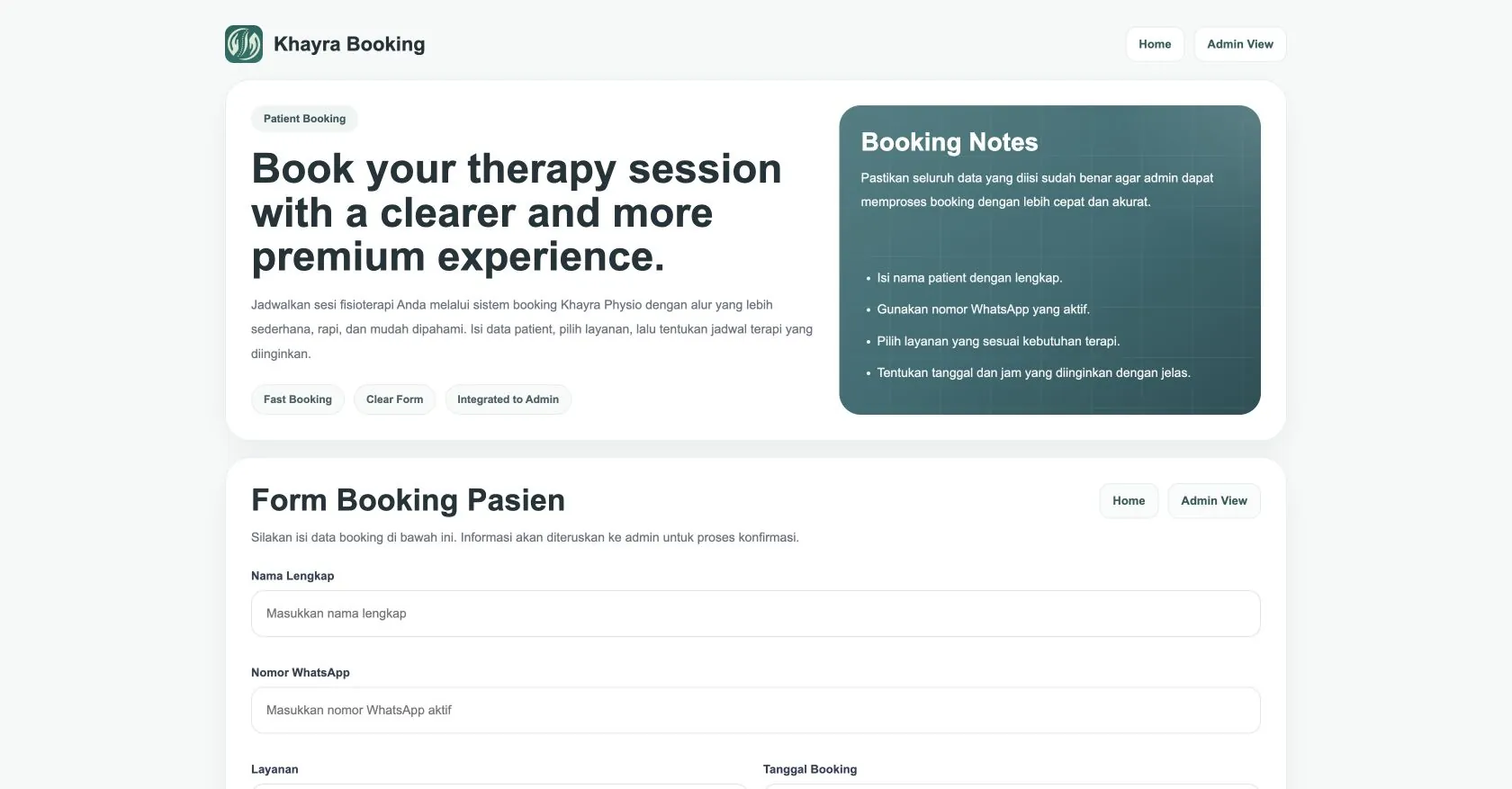Khayra Physio public booking flow