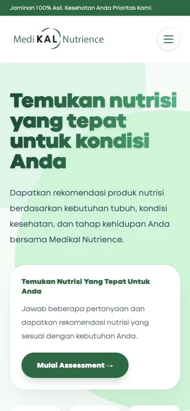 Medikal Nutrience mobile homepage