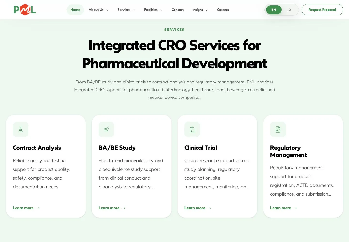 Pharma Metrics Labs homepage services section