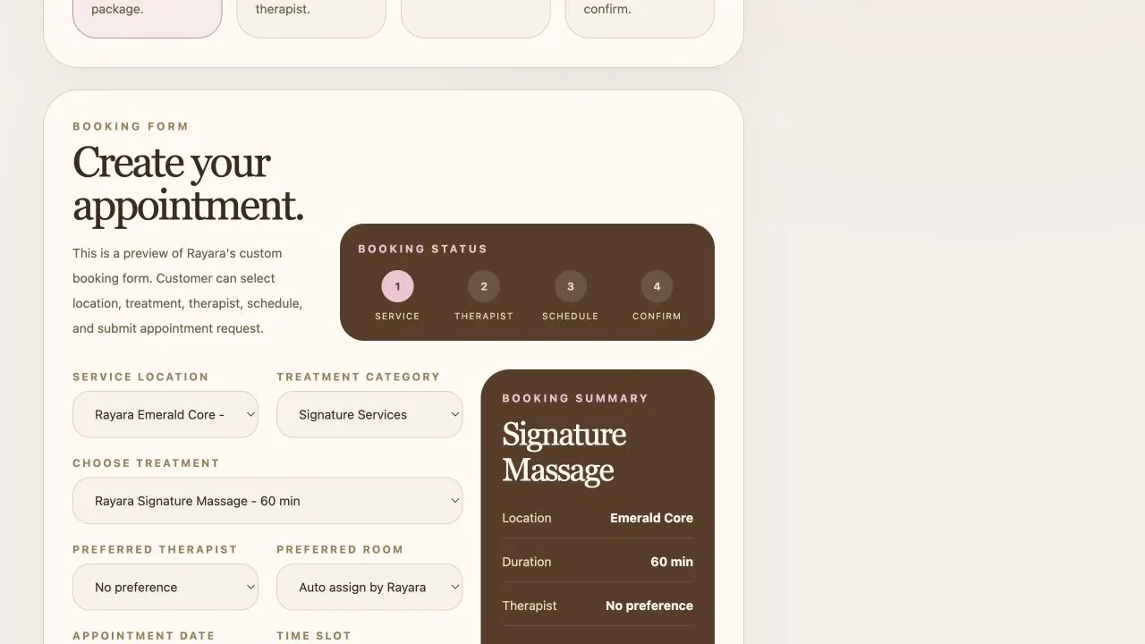 Rayara booking form