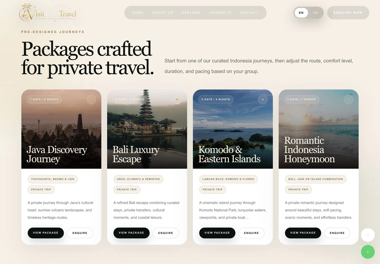 Visit Indo Travel journey packages section