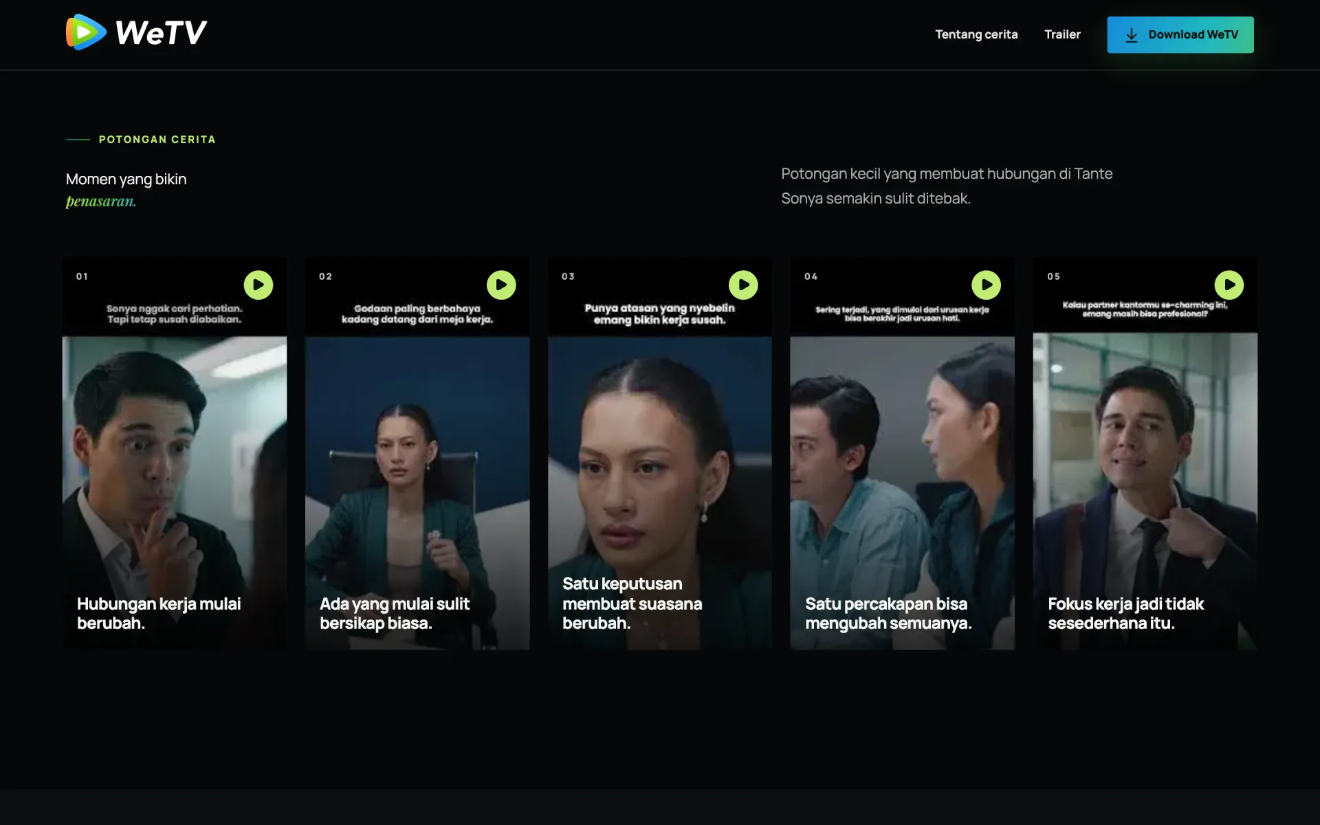 WeTV campaign clip carousel highlighting Tante Sonya moments