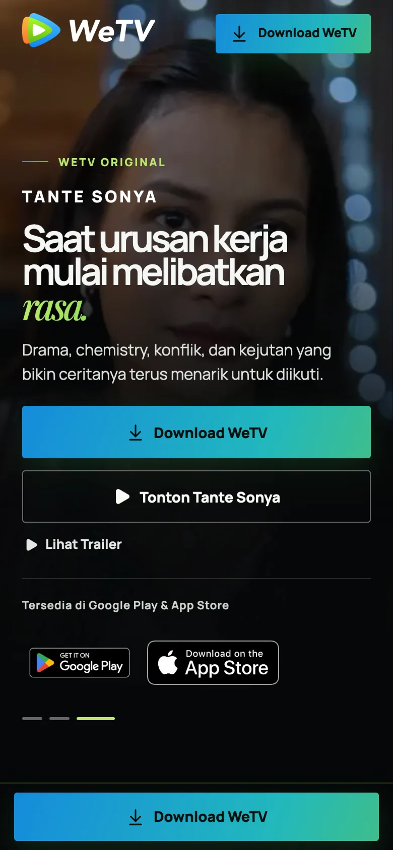 WeTV mobile campaign landing page with download and trailer actions